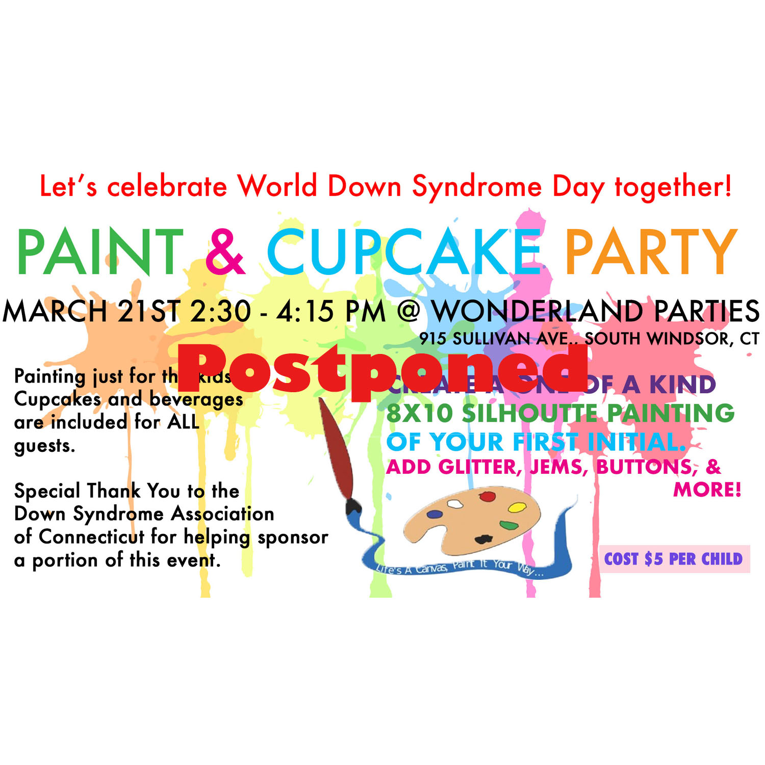 Paint and Cupcake Party Postponed